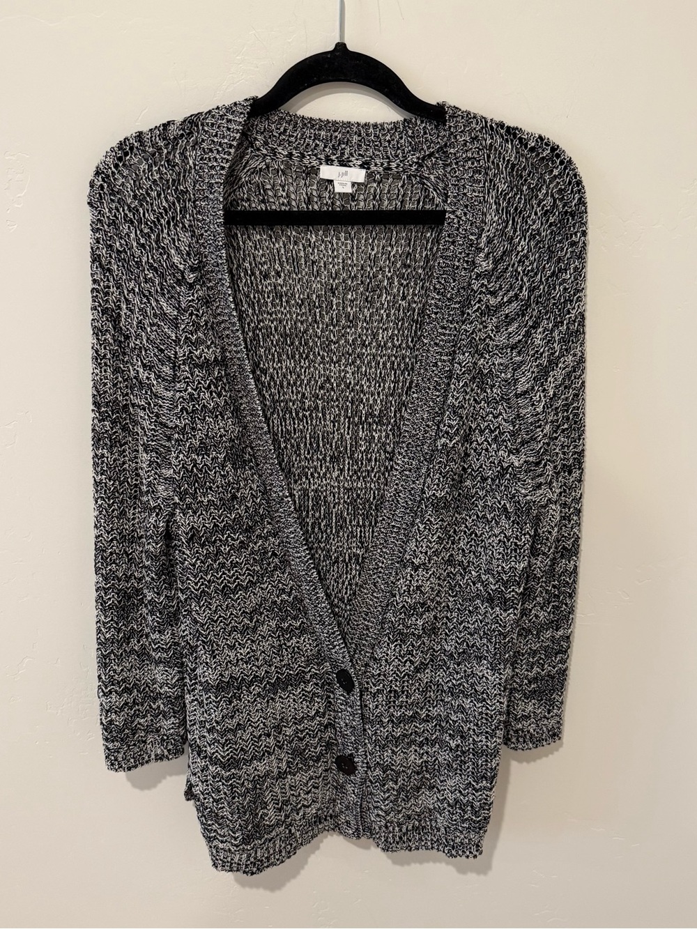 J. Jill Black & Gray Marled Button-Front Knit Cardigan Womens Large Classic